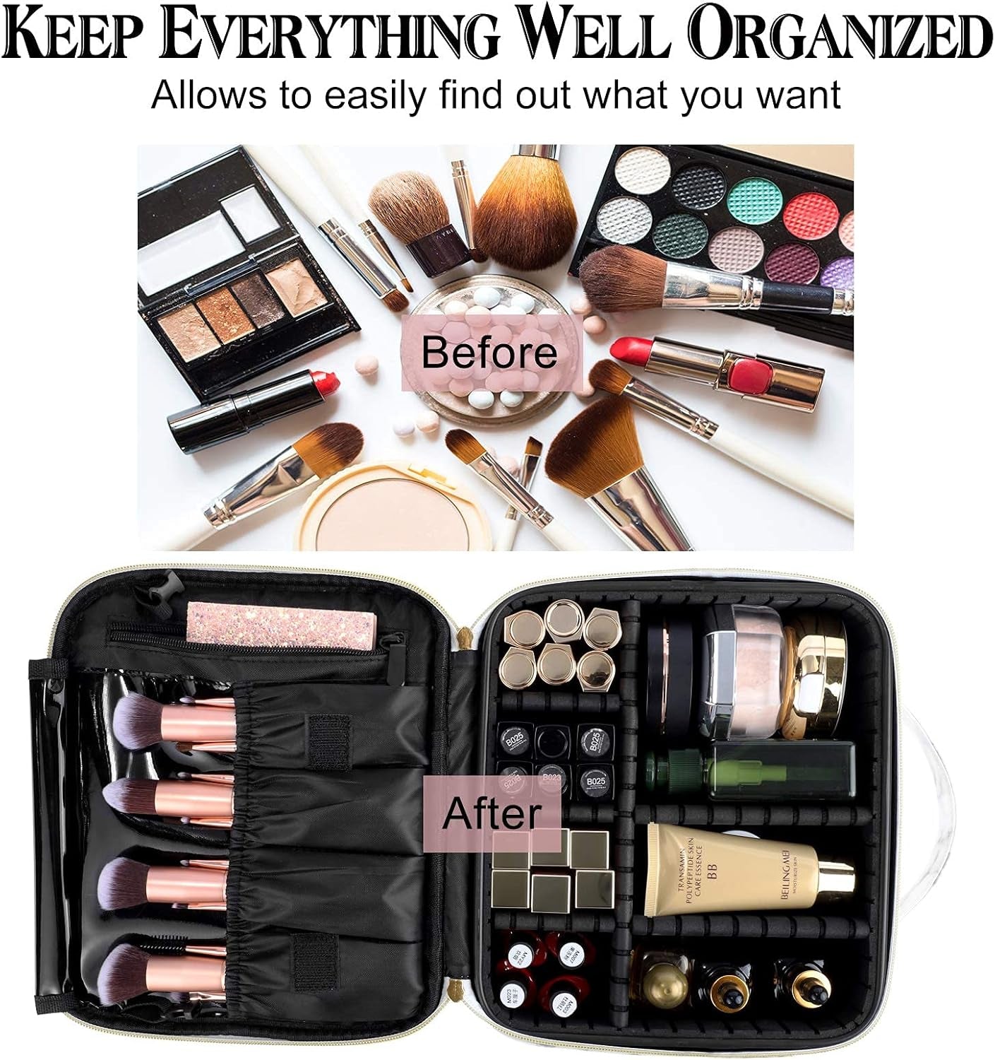 Travel Makeup Bag with Adjustable Dividers