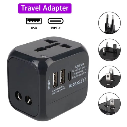 All-in-One Universal Travel Adapter with USB-C & Dual USB Ports