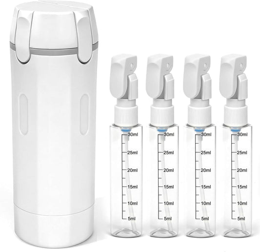 4 in 1 Travel Dispenser,4 Pack 30ML Travel Bottles for Toiletries,Refillable, Leak Proof and Portable,Suitable for Storing Shampoo, Shower Gel, Laundry Detergent, Suitable for Travel, Camping (White)