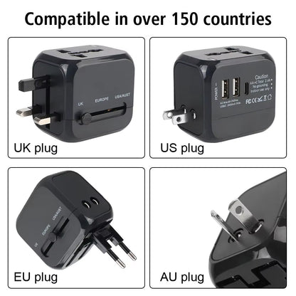 All-in-One Universal Travel Adapter with USB-C & Dual USB Ports