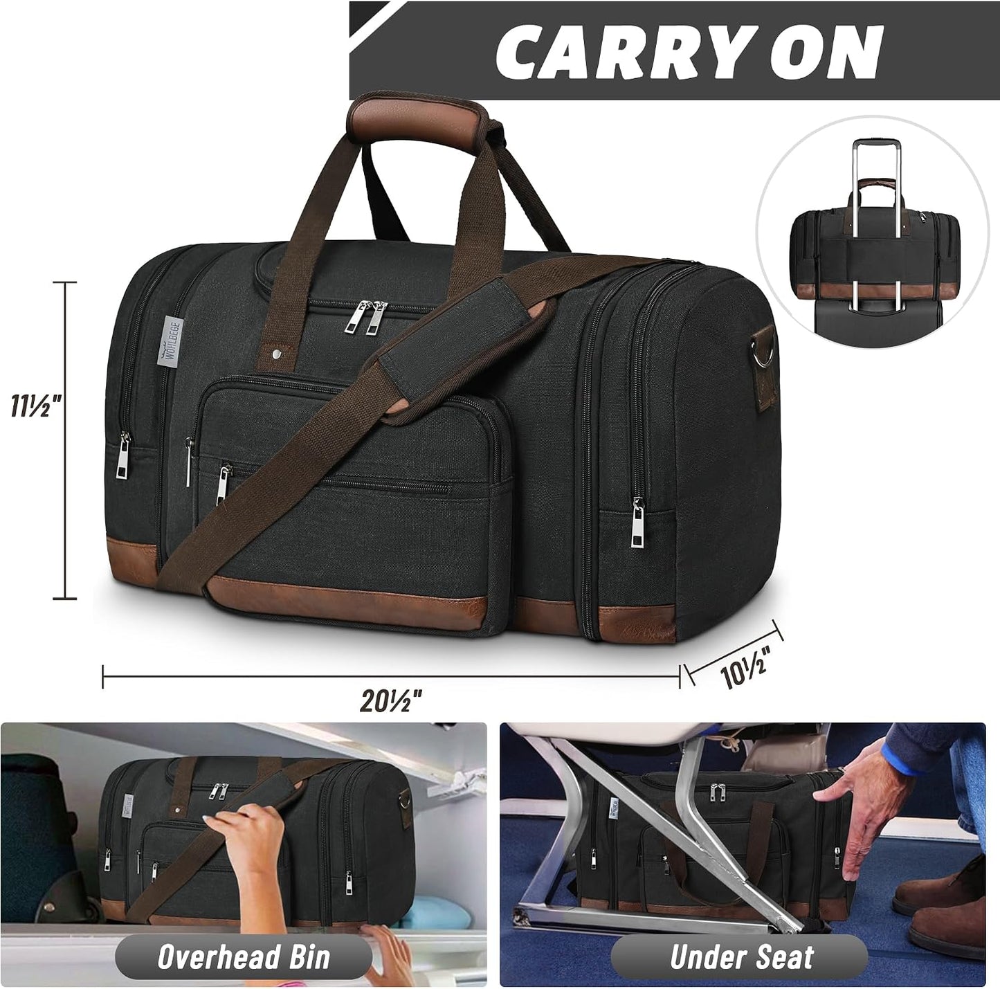 50L Expandable Canvas Duffle Bag