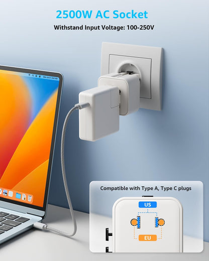 Universal Travel Adapter - 2500W International Plug Adapter