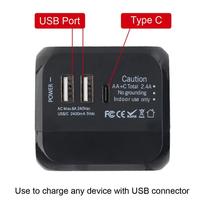 All-in-One Universal Travel Adapter with USB-C & Dual USB Ports