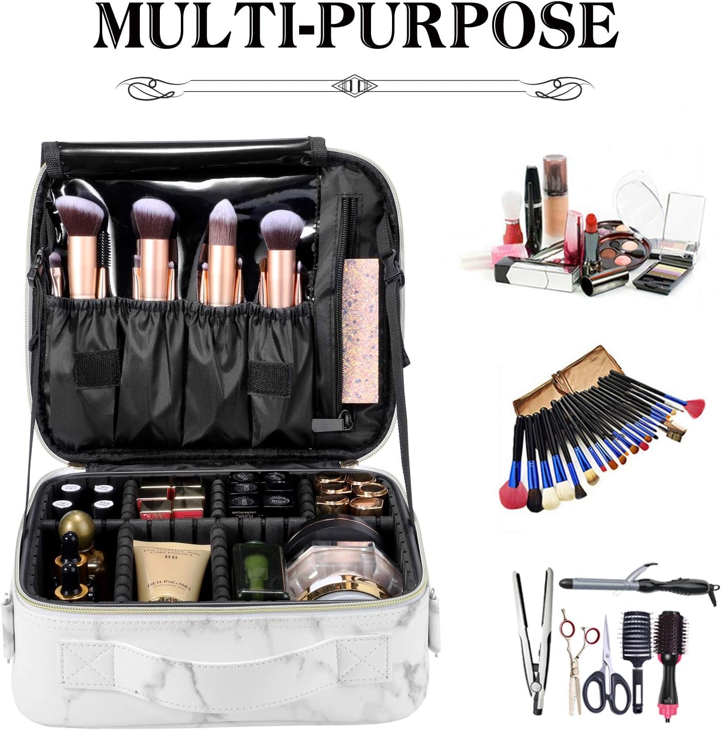 Travel Makeup Bag with Adjustable Dividers