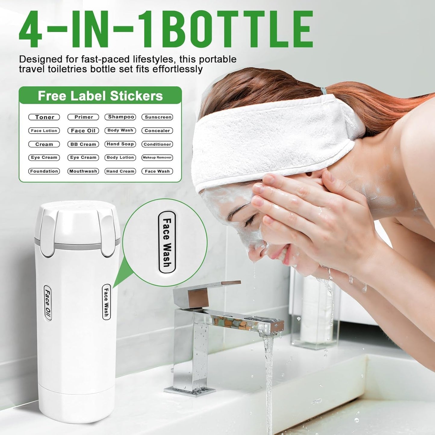 4 in 1 Travel Dispenser,4 Pack 30ML Travel Bottles for Toiletries,Refillable, Leak Proof and Portable,Suitable for Storing Shampoo, Shower Gel, Laundry Detergent, Suitable for Travel, Camping (White)