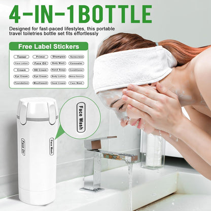 4 in 1 Travel Dispenser,4 Pack 30ML Travel Bottles for Toiletries,Refillable, Leak Proof and Portable,Suitable for Storing Shampoo, Shower Gel, Laundry Detergent, Suitable for Travel, Camping (White)
